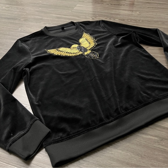INC International Concept Men’s Velvet/Velour Black Sequins Eagle Sweatshirt New - Picture 6 of 6